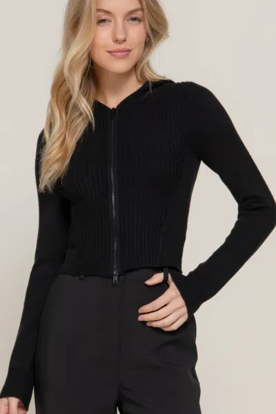 Truedames 2-way Zip Closure Sweater Hoodie Cardigan In Black