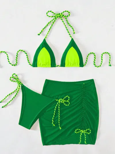 Truedames 3 Piece Bikini Swimsuit Women's Split Swimsuit Bikini In Green