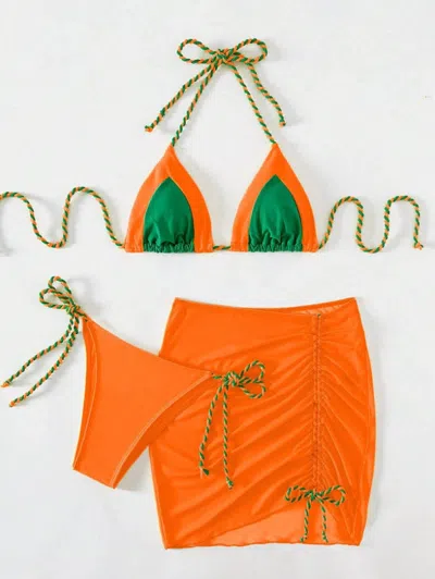 Truedames 3 Piece Bikini Swimsuit Women's Split Swimsuit Bikini In Orange