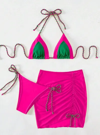 Truedames 3 Piece Bikini Swimsuit Women's Split Swimsuit Bikini In Pink