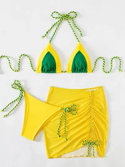 Truedames 3 Piece Bikini Swimsuit Women's Split Swimsuit Bikini In Yellow