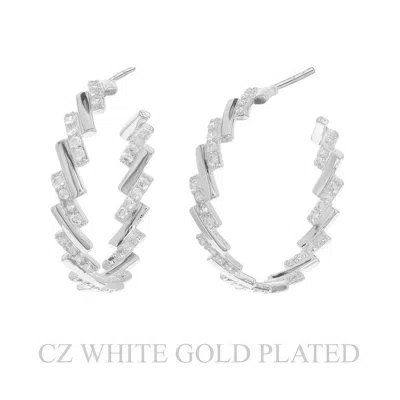 Truedames 31mm Gold Plated Cz Zig-zag Half Hoop Earrings In Silver