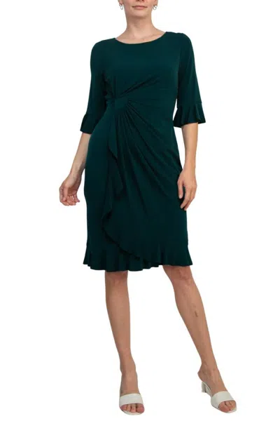 Truedames 3/4 Bell Sleeve Sheath Dress In Green