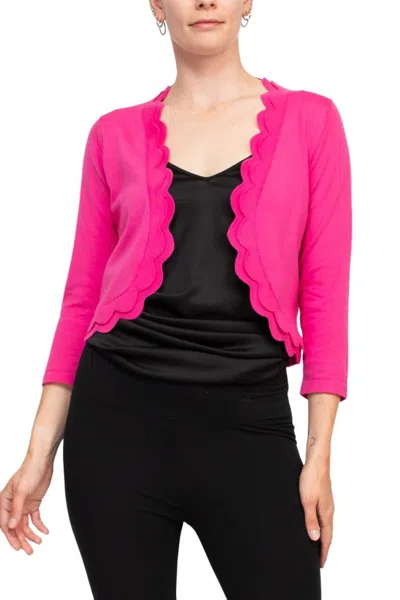 Truedames 3/4 Sleeve Bolero Open Faced Shrug With Tiered Scallop Details In Pink