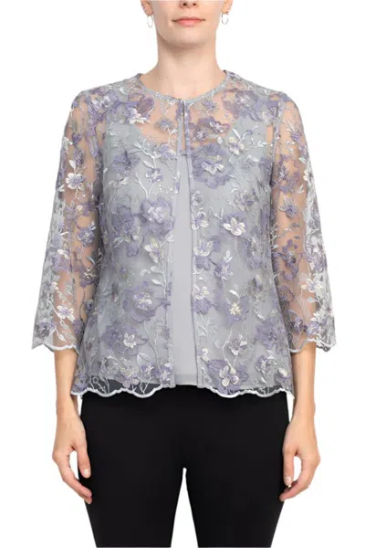 Truedames 3/4 Sleeve Embroidered Twinset With Solid Cami And Hook Neck Closure Jacket In Blue