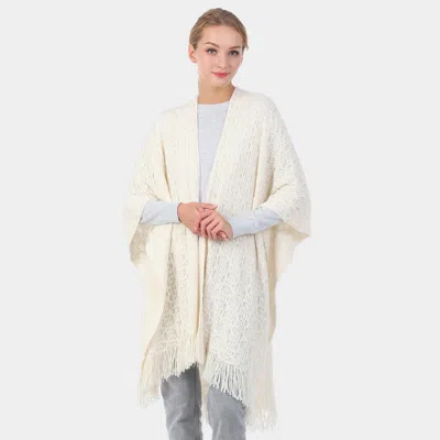 Truedames 35.4" X 55" Cut Out Detailed Fringe Poncho In Beige