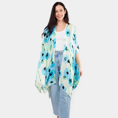 Truedames 38" X 39" Print Flower Kimono Poncho In Blue