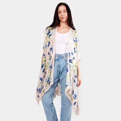 Truedames 38" X 39" Print Flower Kimono Poncho In Pink