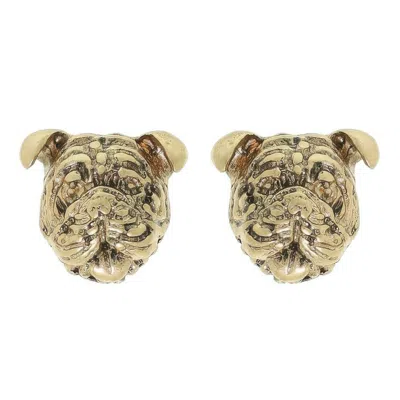 Truedames 3d English Bulldog Puppy Face Stud Earrings In Gold