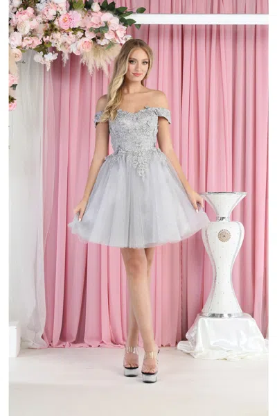 Truedames 3d Floral Cocktail Dress In Silver