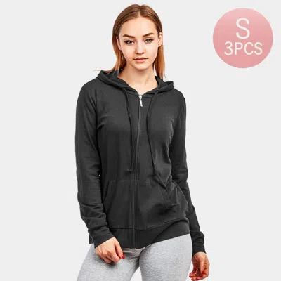 Truedames 3pcs - Solid Thin Zip Up Hoodie Jackets In Black