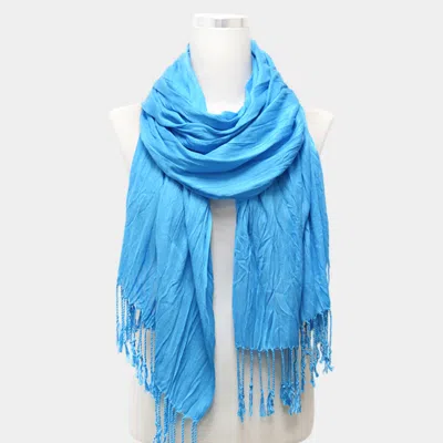 Truedames 66.9" X 27.8" Solid Crinkle Fringe Scarf In Blue