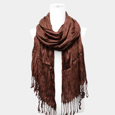 Truedames 66.9" X 27.8" Solid Crinkle Fringe Scarf In Brown