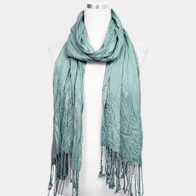 Truedames 66.9" X 27.8" Solid Crinkle Fringe Scarf In Green