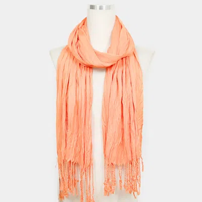 Truedames 66.9" X 27.8" Solid Crinkle Fringe Scarf In Orange