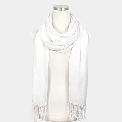 Truedames 66.9" X 27.8" Solid Crinkle Fringe Scarf In White