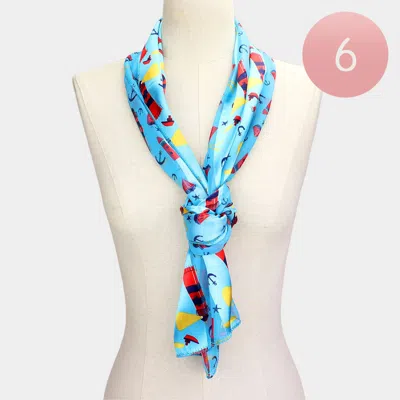 Truedames 6pcs - Lighthouse Anchor Pattern Printed Scarf In Blue