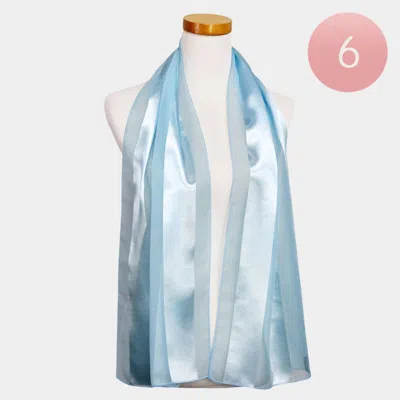 Truedames 6pcs - Sheer Satin Striped Lightweight Scarf In Blue