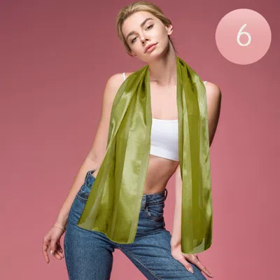 Truedames 6pcs - Sheer Satin Striped Lightweight Scarf In Green