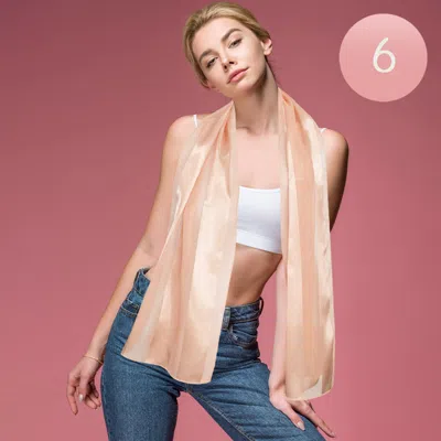 Truedames 6pcs - Sheer Satin Striped Lightweight Scarf In Pink