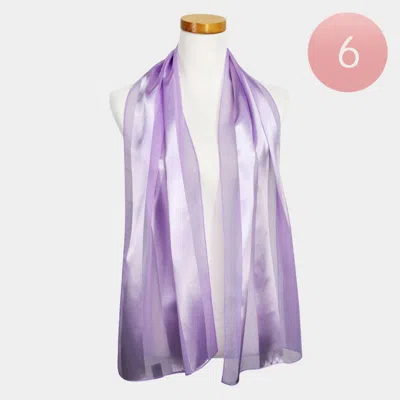 Truedames 6pcs - Sheer Satin Striped Lightweight Scarf In Purple