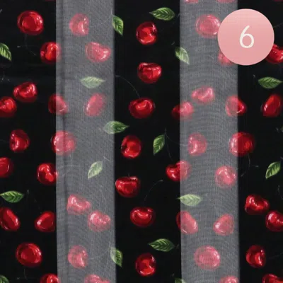 Truedames 6pcs - Silk Feel Cherry Pattern Print Scarf In Black