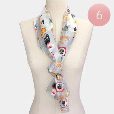 Truedames 6pcs - Silk Feel Christmas Cute Animal Pattern Print Scarf In Silver