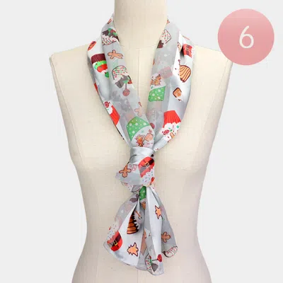 Truedames 6pcs - Silk Feel Cute Christmas Pattern Print Scarf In Multi