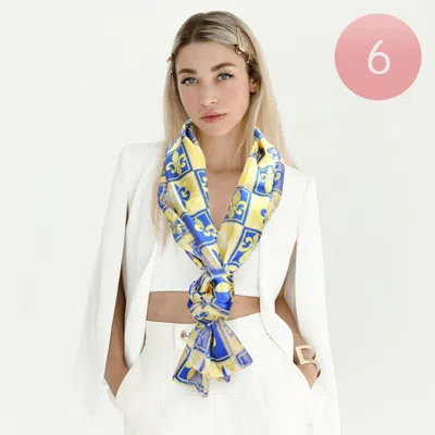 Truedames 6pcs - Silk Feel Fleur De Lis Print Scarf In Multi