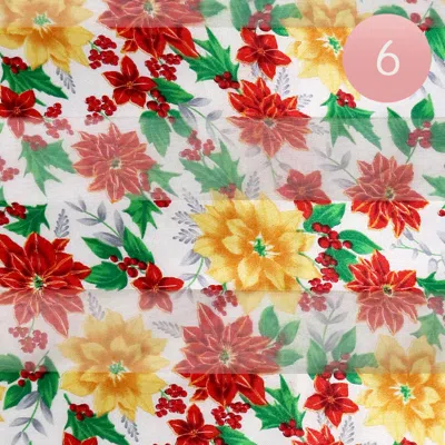 Truedames 6pcs - Silk Feel Holiday Poinsettia Flower Pattern Print Scarf In Multi