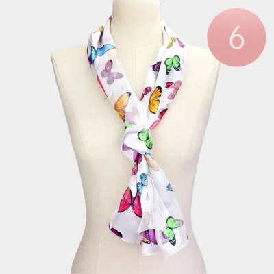 Truedames 6pcs - Silk Feel Satin Butterfly Patterned Scarves In Black