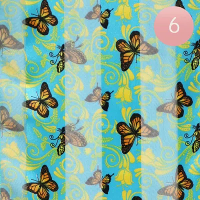 Truedames 6pcs - Silk Feel Satin Exotic Butterfly Pattern Print Scarf In Blue