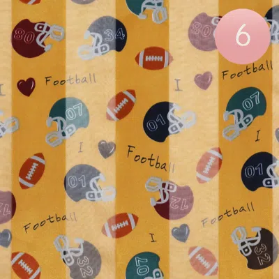 Truedames 6pcs - Silk Feel Satin Football And Helmet Pattern Print Scarf In Yellow