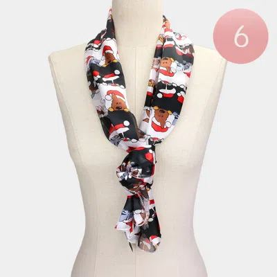 Truedames 6pcs - Silk Feel Satin Striped Christmas Cute Animal Pattern Print Scarf In Multi