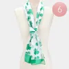 Truedames 6pcs - Silk Feel Satin Striped Clover Print Scarves In Green