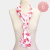 Truedames 6pcs - Silk Feel Satin Striped Lips Pattern Printed Scarf In Pink