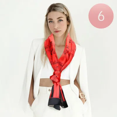 Truedames 6pcs - Silk Feel Satin Striped Music Piano Key Pattern Printed Scarf In Red
