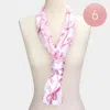 Truedames 6pcs - Silk Feel Satin Striped Pink Ribbon Pattern Printed Scarves In Pink