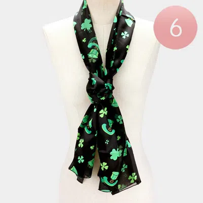 Truedames 6pcs - Silk Feel Satin Striped St. Patrick's Day Clover Scarf In Multi