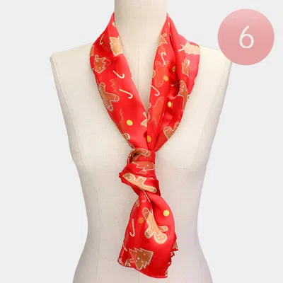 Truedames 6pcs - Silk Feel Striped Gingerbread Man Cane Candy Tree Scarf In Pink