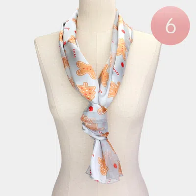 Truedames 6pcs - Silk Feel Striped Gingerbread Man Cane Candy Tree Scarf In Silver