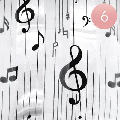 Truedames 6pcs - Silk Feel Striped Music Notes Print Scarf In White