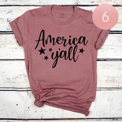 Truedames 6pcs - Assorted Size America Y'all Graphic T-shirts In Pink