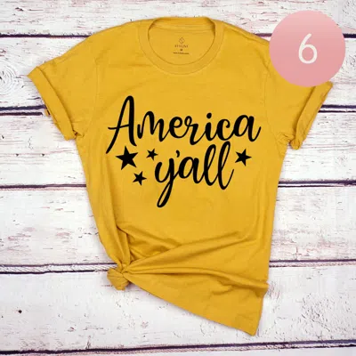 Truedames 6pcs - Assorted Size America Y'all Graphic T-shirts In Yellow
