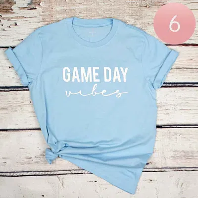 Truedames 6pcs - Assorted Size Game Day Vibes Graphic T-shirts In Blue