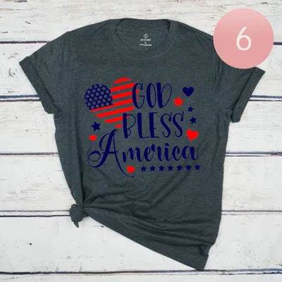 Truedames 6pcs - Assorted Size God Bless America Graphic T-shirts In Gray