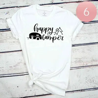 Truedames 6pcs - Assorted Size Happy Camper Graphic T-shirts In White