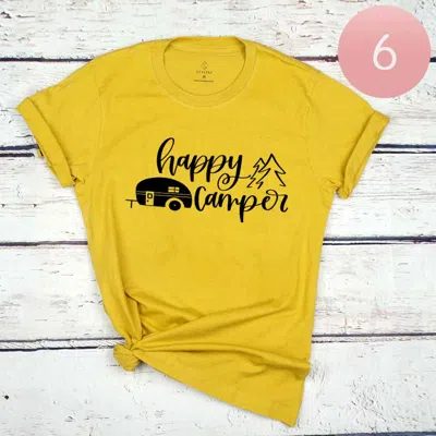 Truedames 6pcs - Assorted Size Happy Camper Graphic T-shirts In Yellow