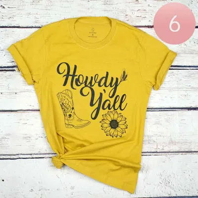 Truedames 6pcs - Assorted Size Howdy Y'all Graphic T-shirts In Yellow