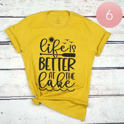 Truedames 6pcs - Assorted Size Life Is Better At The Lake Graphic T-shirts In Yellow